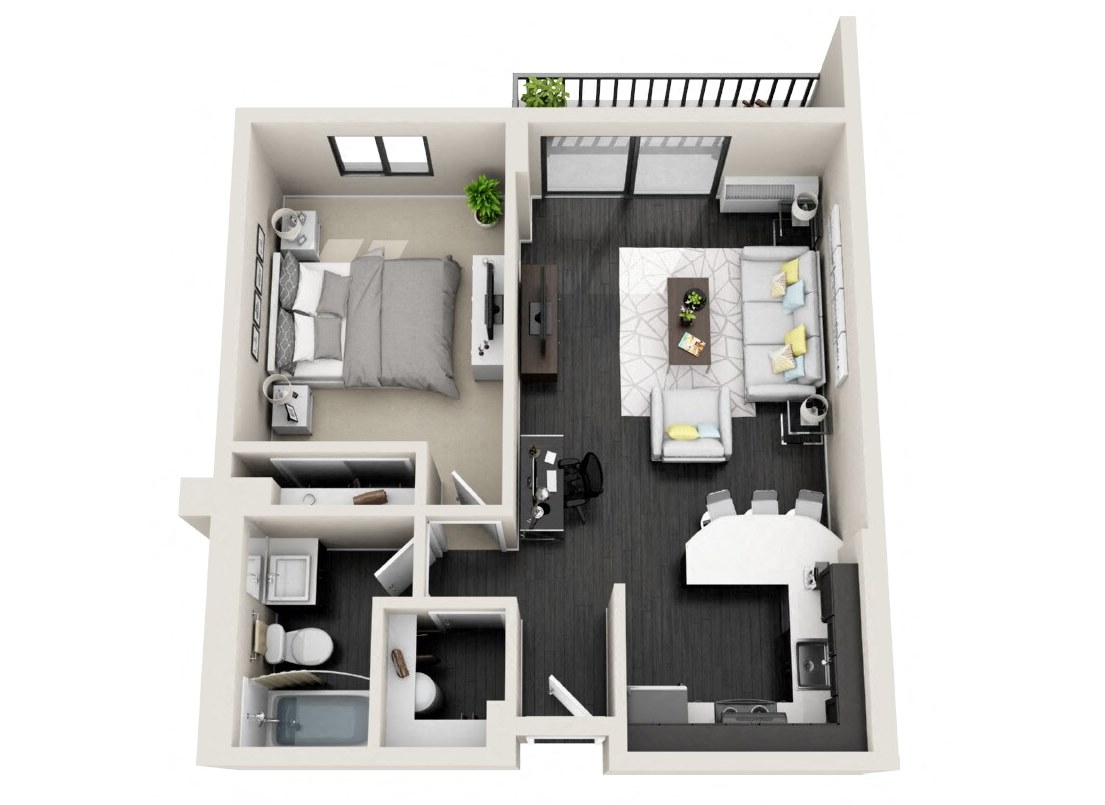 Floor plan for 1 bed, 1 bath, 620 sqft